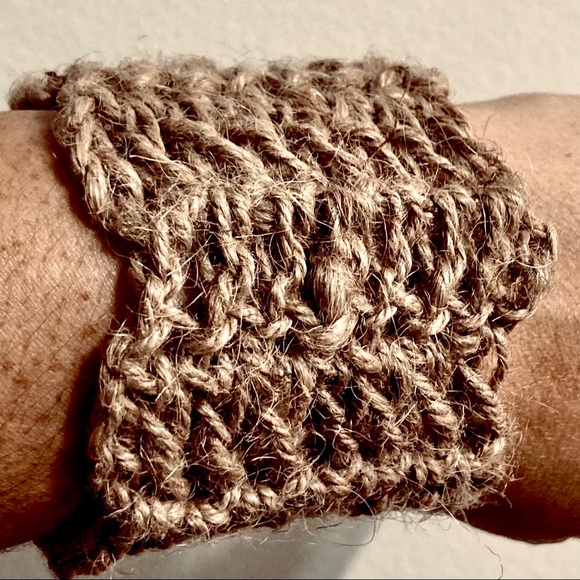 Boho Bohemian Chic Gypsy Wide Jute Natural Bracelet Button Closure- 8" x 2" - Picture 2 of 11